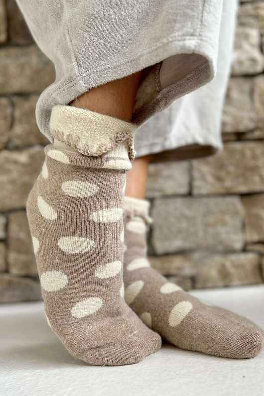 Laundry B Terry & Wool Luxury Socks Dotty Latte Stone /10=